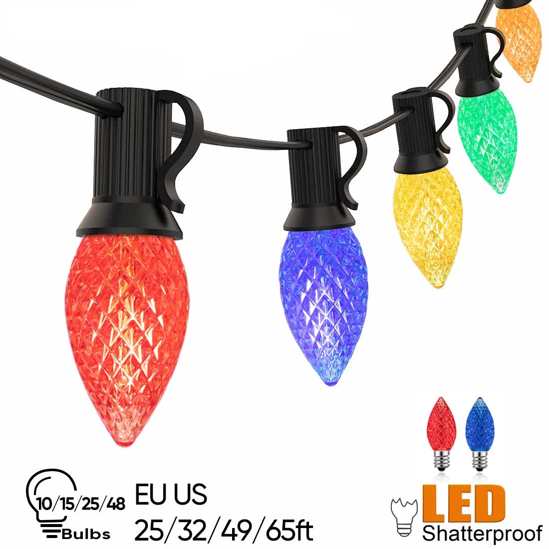 Colorful C7 Led String Lights 110V/220V Street Garland Light Waterproof Shatterproof Outdoor Christmas Decoration - Lumaz