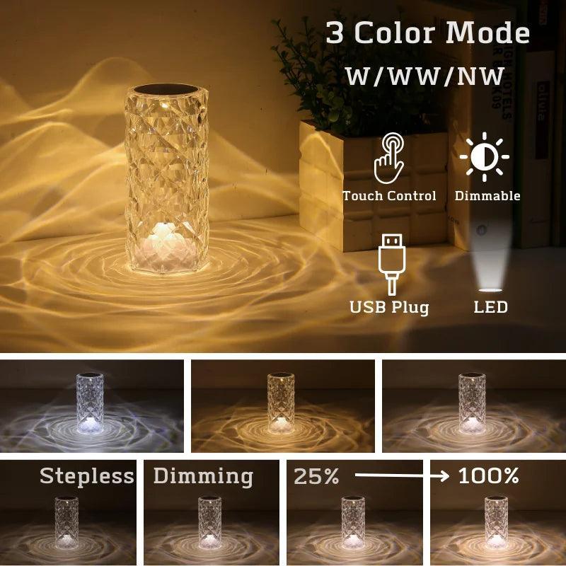 Creative Bedside Crystal Rose Ambient Night Light LED Table Lamp - Lumaz