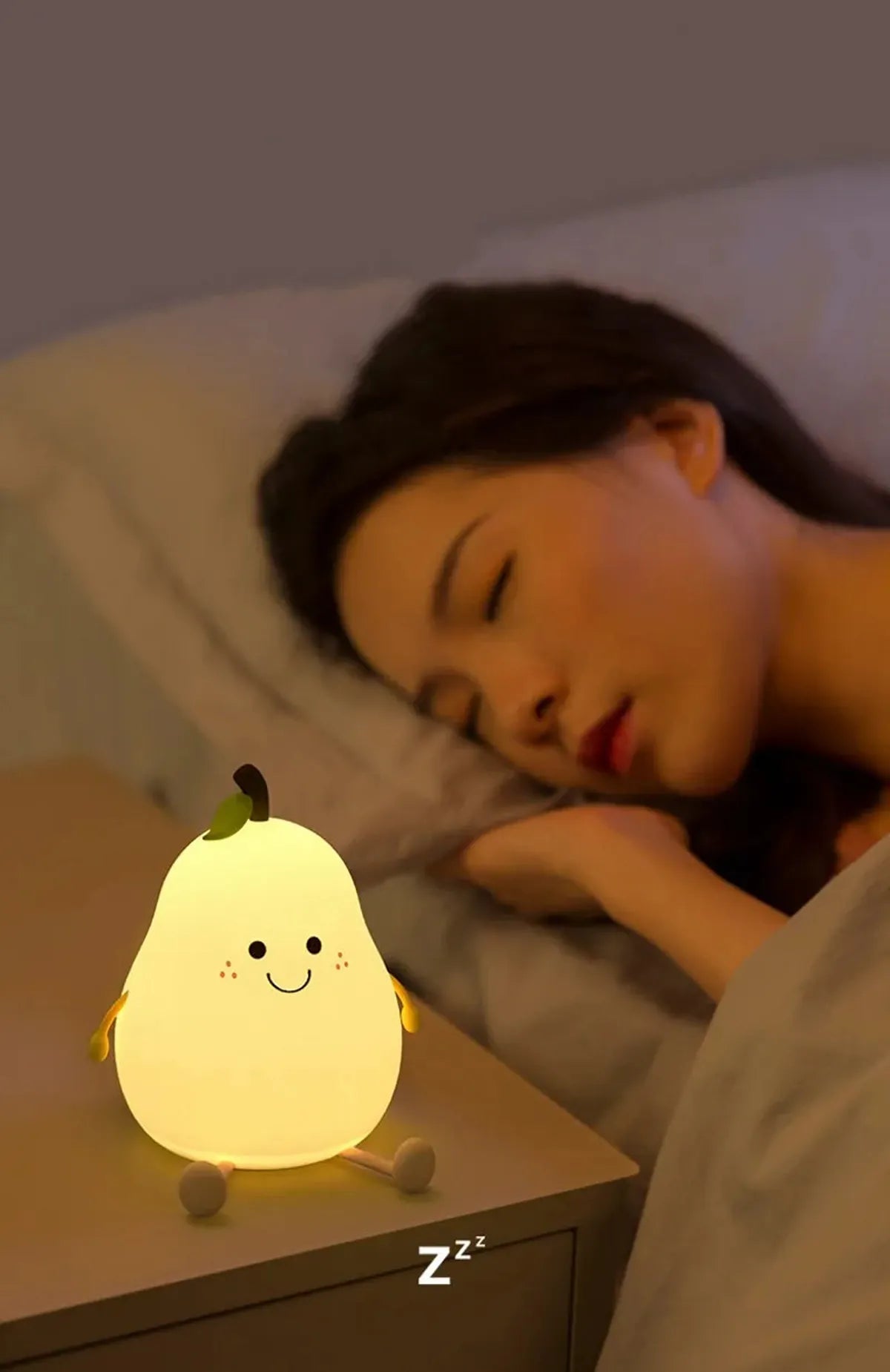 Niedliches, birnenförmiges LED-Nachtlicht aus Silikon – dimmbar per Berührung, USB-aufladbar
