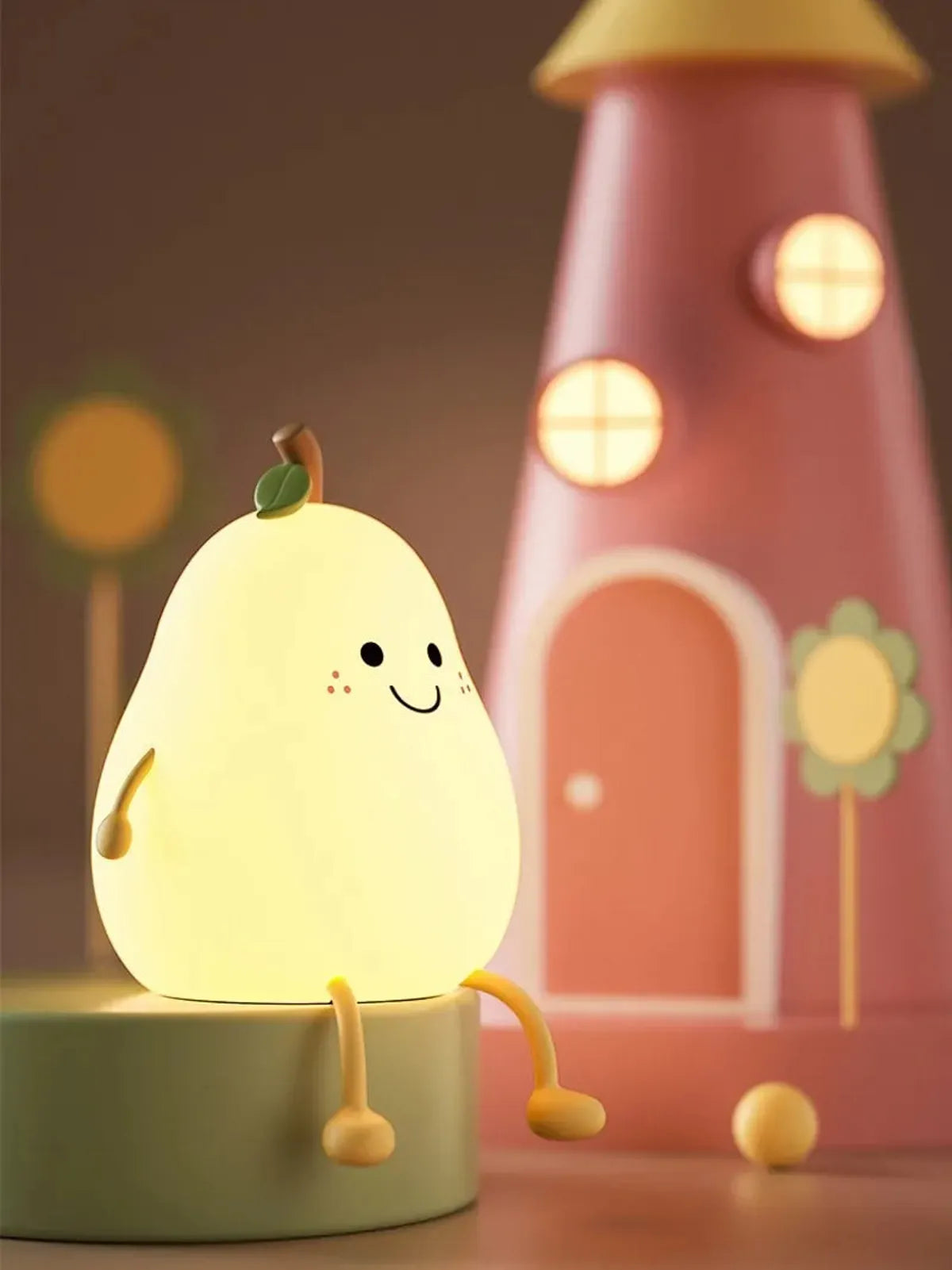 Niedliches, birnenförmiges LED-Nachtlicht aus Silikon – dimmbar per Berührung, USB-aufladbar