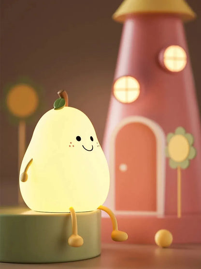 Niedliches, birnenförmiges LED-Nachtlicht aus Silikon – dimmbar per Berührung, USB-aufladbar