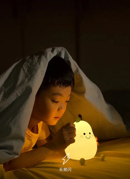 Niedliches, birnenförmiges LED-Nachtlicht aus Silikon – dimmbar per Berührung, USB-aufladbar