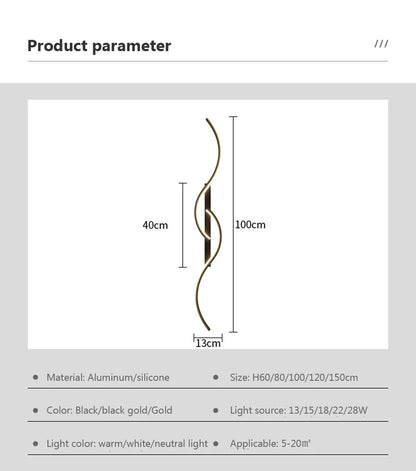 Kreative LED-Wandleuchte „Double S Twist“ – Modernes Aluminium, 3 Varianten, RA90, Schwarz/Gold