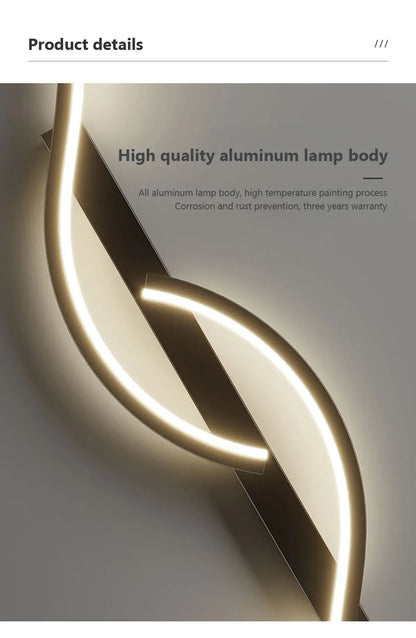 Kreative LED-Wandleuchte „Double S Twist“ – Modernes Aluminium, 3 Varianten, RA90, Schwarz/Gold