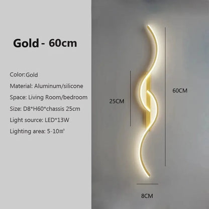 Kreative LED-Wandleuchte „Double S Twist“ – Modernes Aluminium, 3 Varianten, RA90, Schwarz/Gold