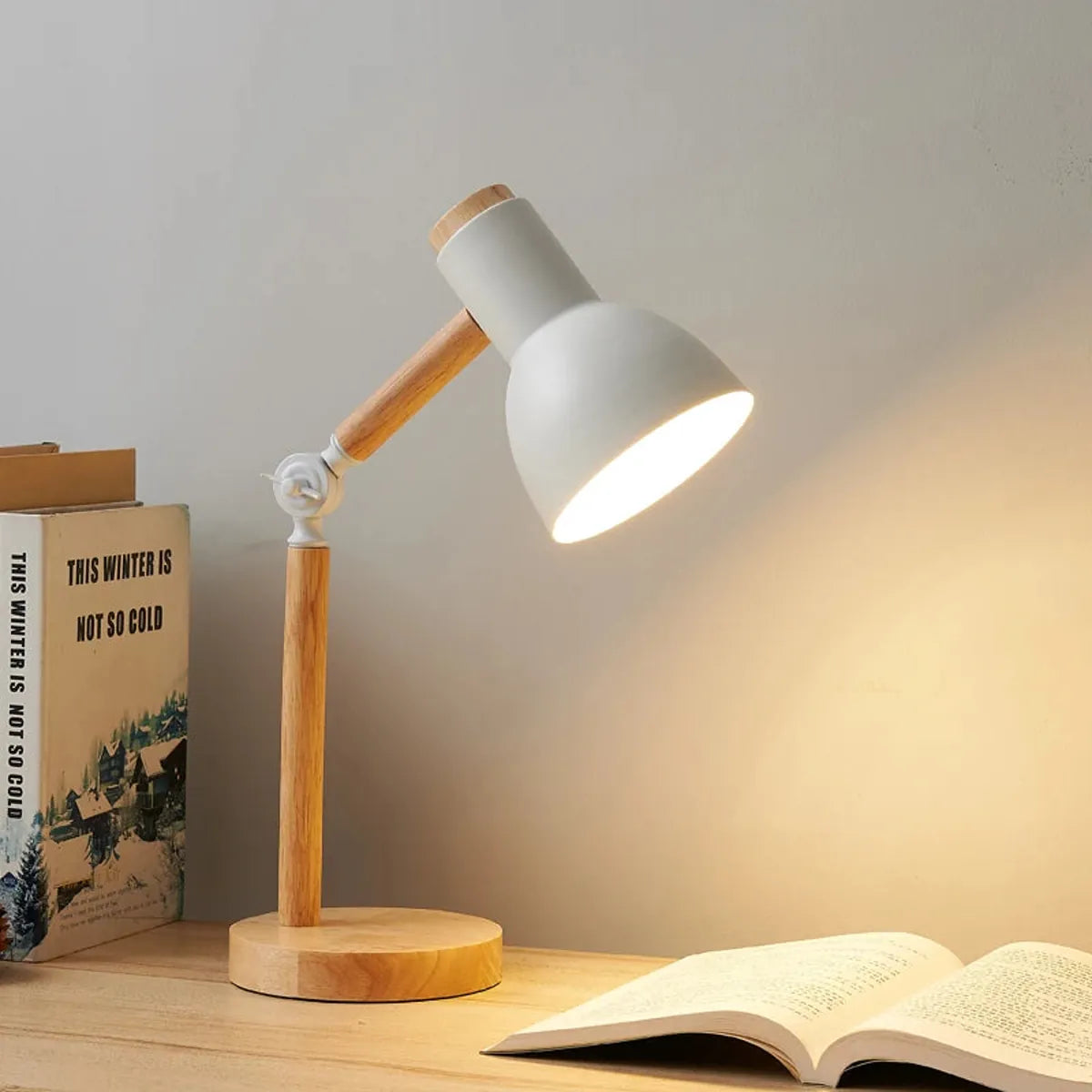 Creative Nordic Table Lamp Wooden Art Bedside LED Turn Head Desk Light