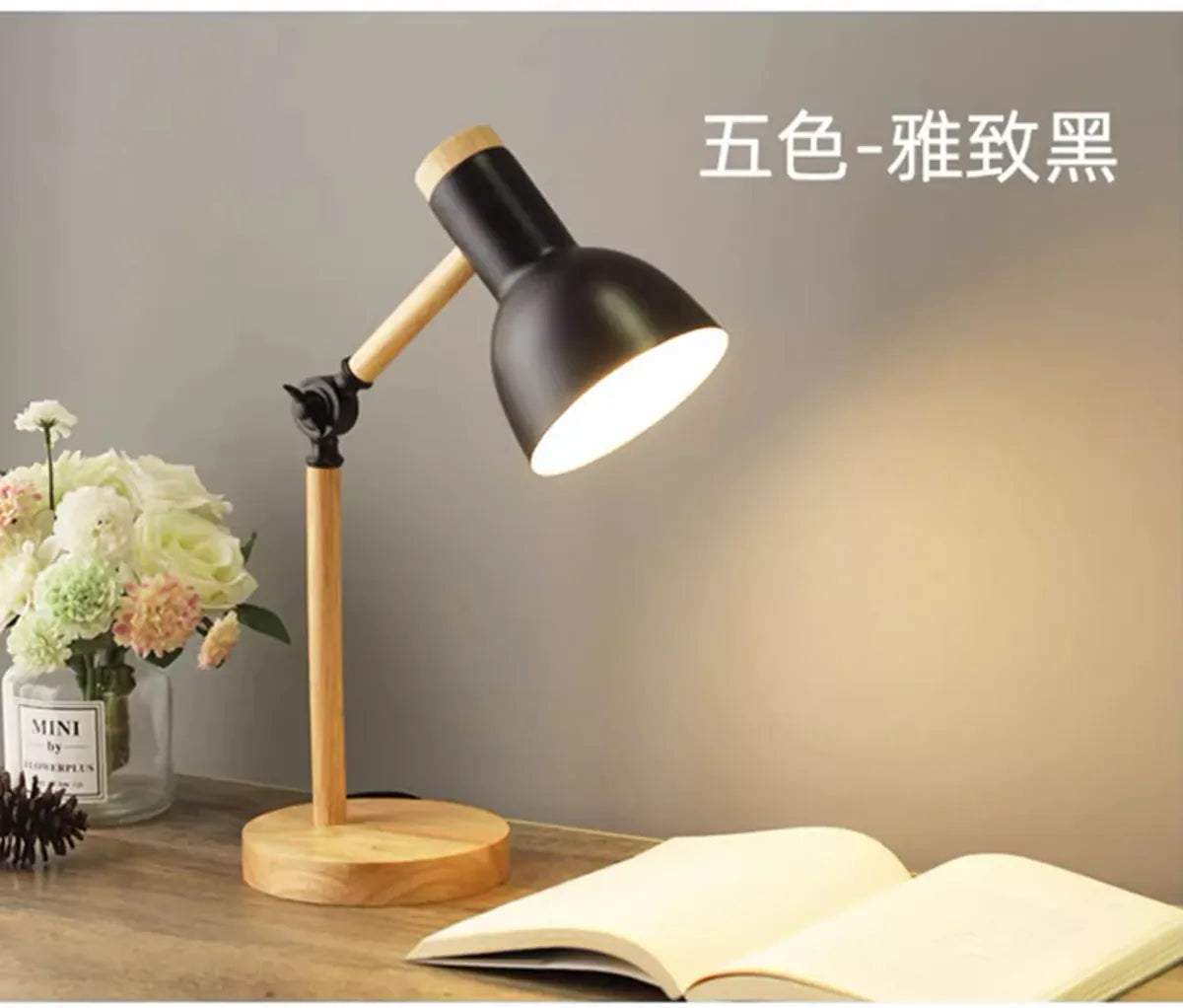 Creative Nordic Table Lamp Wooden Art Bedside LED Turn Head Desk Light