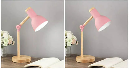 Creative Nordic Table Lamp Wooden Art Bedside LED Turn Head Desk Light