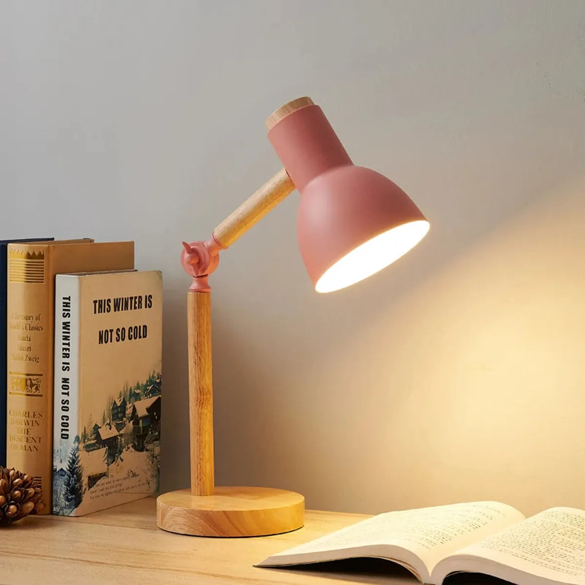 Creative Nordic Table Lamp Wooden Art Bedside LED Turn Head Desk Light