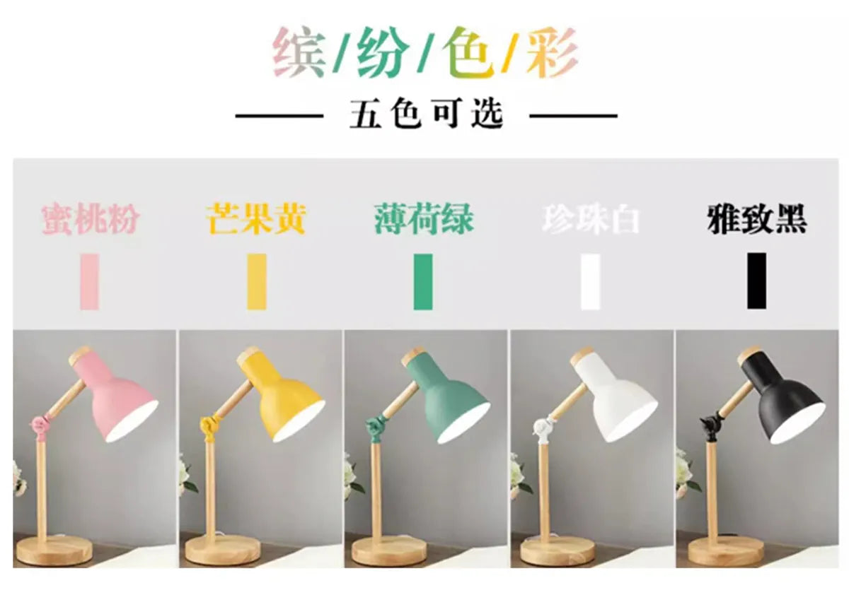 Creative Nordic Table Lamp Wooden Art Bedside LED Turn Head Desk Light