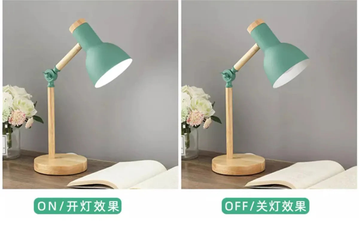 Creative Nordic Table Lamp Wooden Art Bedside LED Turn Head Desk Light