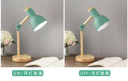Creative Nordic Table Lamp Wooden Art Bedside LED Turn Head Desk Light