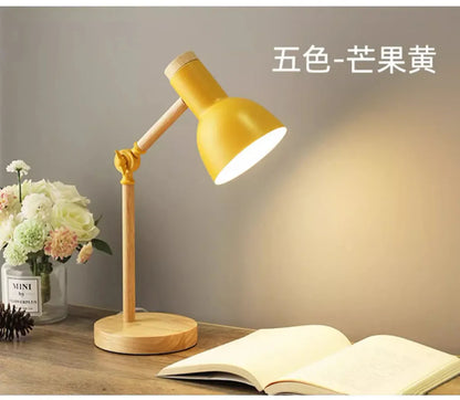 Creative Nordic Table Lamp Wooden Art Bedside LED Turn Head Desk Light
