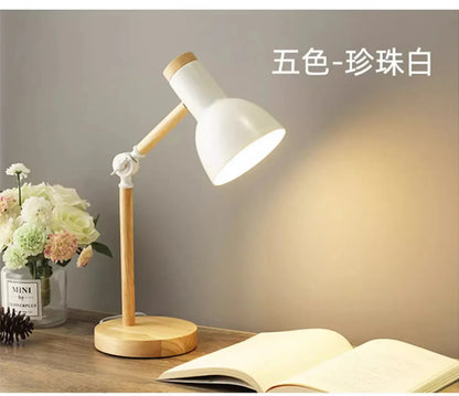 Creative Nordic Table Lamp Wooden Art Bedside LED Turn Head Desk Light