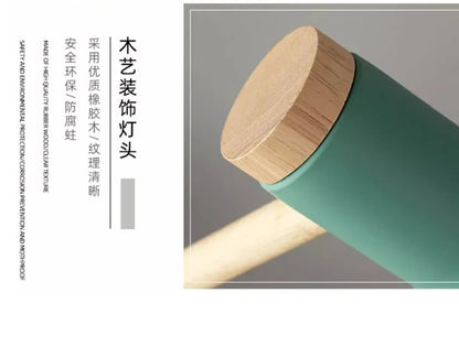 Creative Nordic Table Lamp Wooden Art Bedside LED Turn Head Desk Light