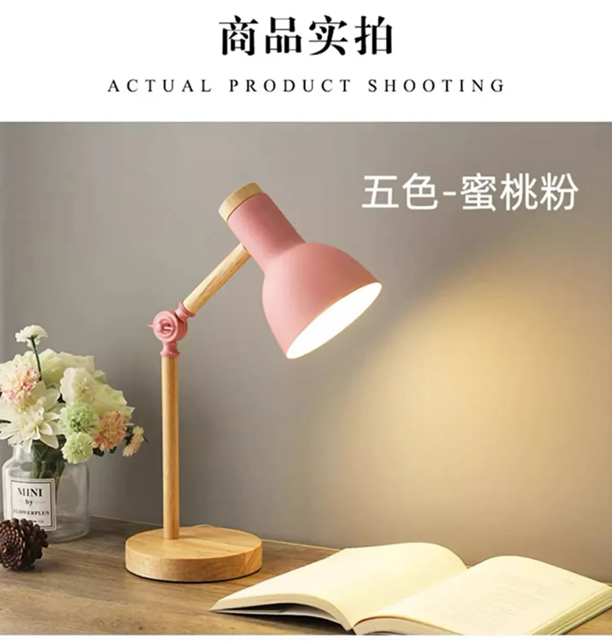 Creative Nordic Table Lamp Wooden Art Bedside LED Turn Head Desk Light