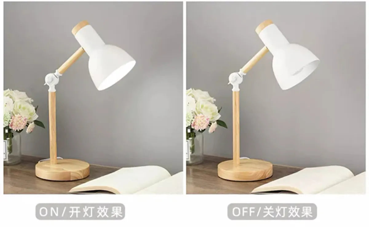 Creative Nordic Table Lamp Wooden Art Bedside LED Turn Head Desk Light
