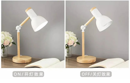 Creative Nordic Table Lamp Wooden Art Bedside LED Turn Head Desk Light