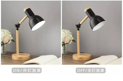 Creative Nordic Table Lamp Wooden Art Bedside LED Turn Head Desk Light
