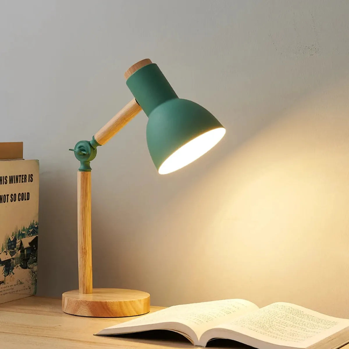 Creative Nordic Table Lamp Wooden Art Bedside LED Turn Head Desk Light