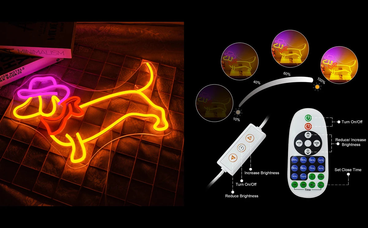 Doghnuts Led Logo Dimmable Dachshund LED Neon Sign - USB Powered, Acrylic Back Panel, Wa ...