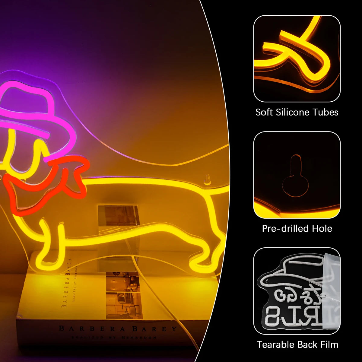 Doghnuts Led Logo Dimmable Dachshund LED Neon Sign - USB Powered, Acrylic Back Panel, Wa ...