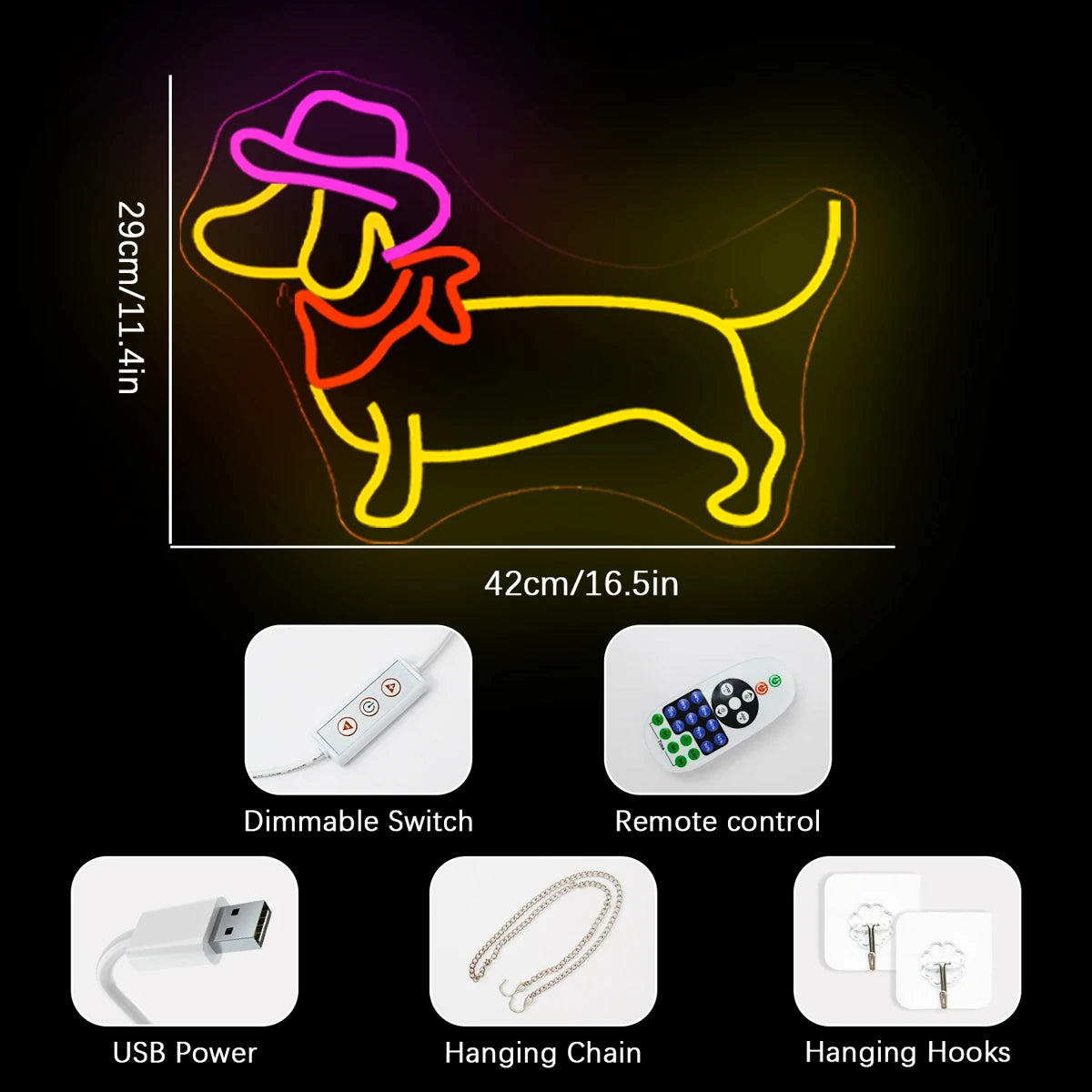 Doghnuts Led Logo Dimmable Dachshund LED Neon Sign - USB Powered, Acrylic Back Panel, Wa ...