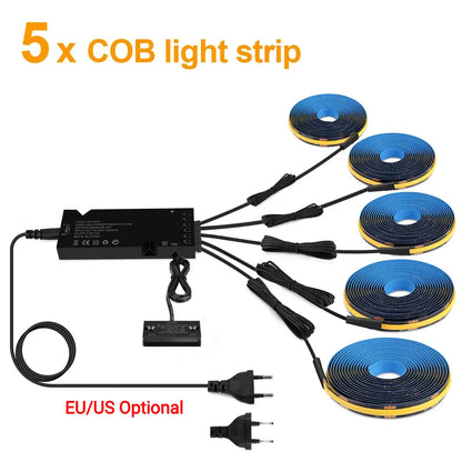 Double-Door Sensor COB LED Strip Light Kit - 320 LEDs/m for Cabinets, Black PCB