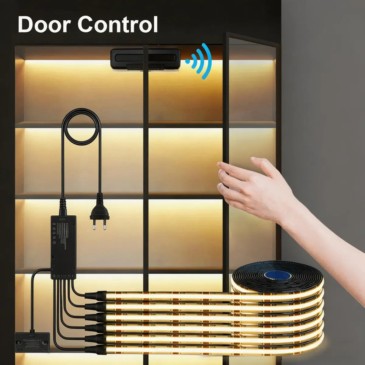 Double-door sensor COB lighting kit shown on a cabinet