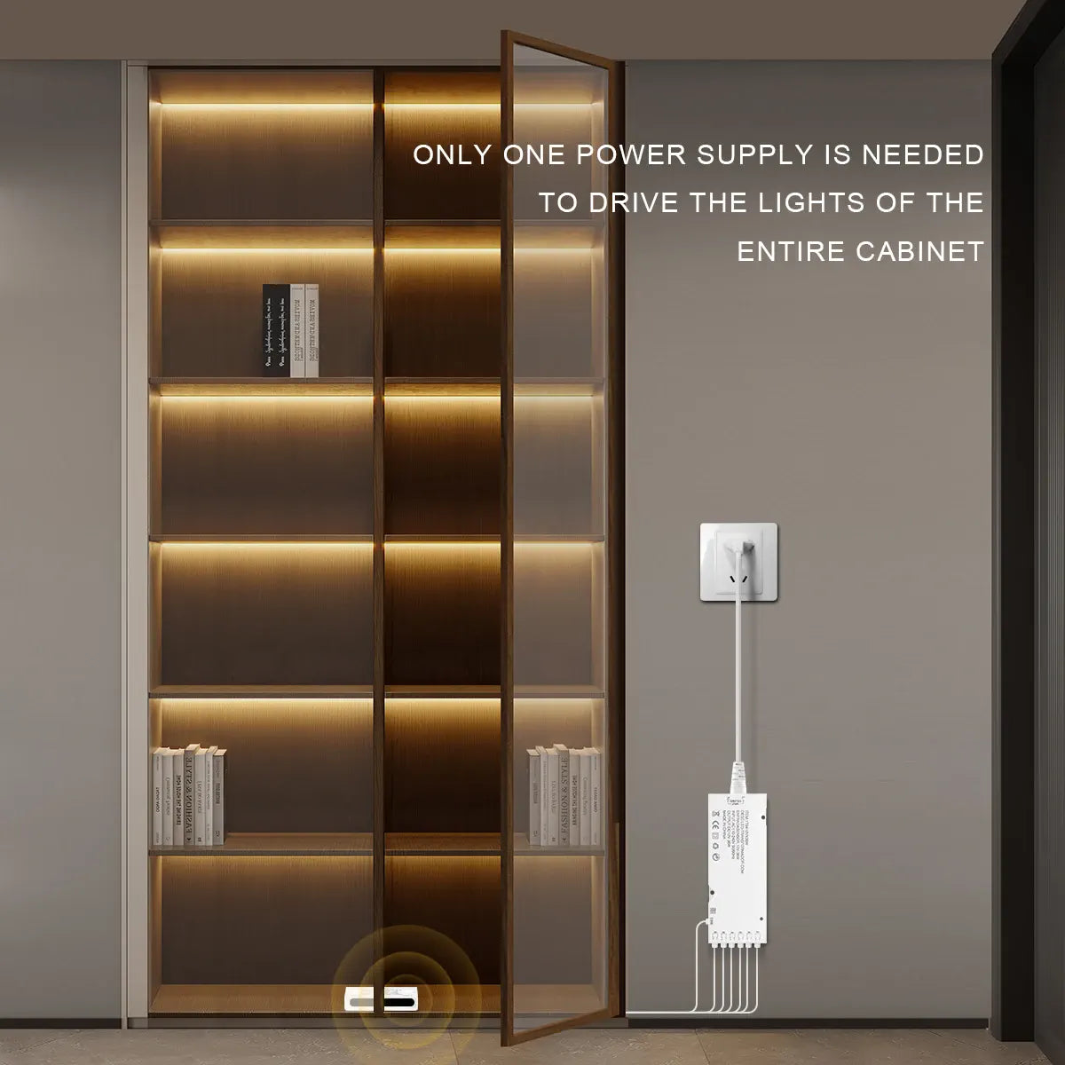 Double-Door Sensor COB LED Strip Light Kit - 320 LEDs/m for Cabinets, Black PCB