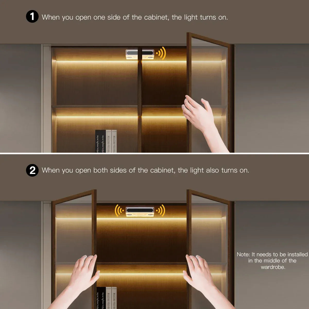 One power supply powering lights across a cabinet