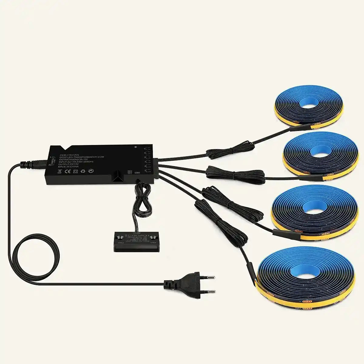 Double-Door Sensor COB LED Strip Light Kit - 320 LEDs/m for Cabinets, Black PCB