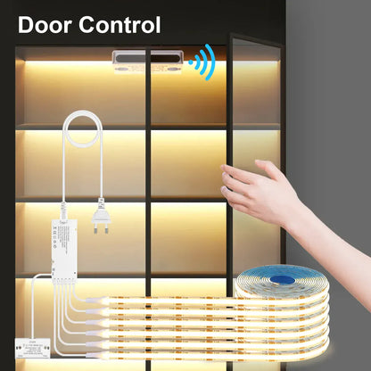Double-Door Sensor COB LED Strip Light Kit - 320 LEDs/m for Cabinets, White PCB