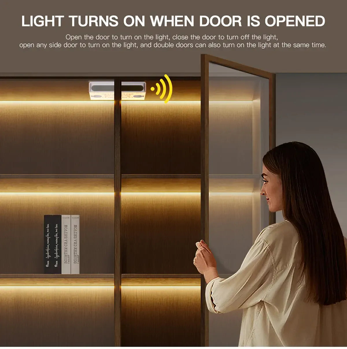 Double-Door Sensor COB LED Strip Light Kit - 320 LEDs/m for Cabinets, White PCB