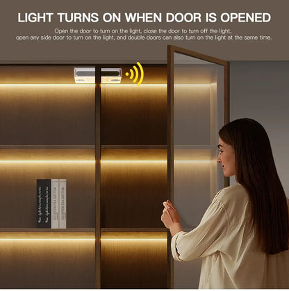 Double-Door Sensor COB LED Strip Light Kit - 320 LEDs/m for Cabinets, White PCB