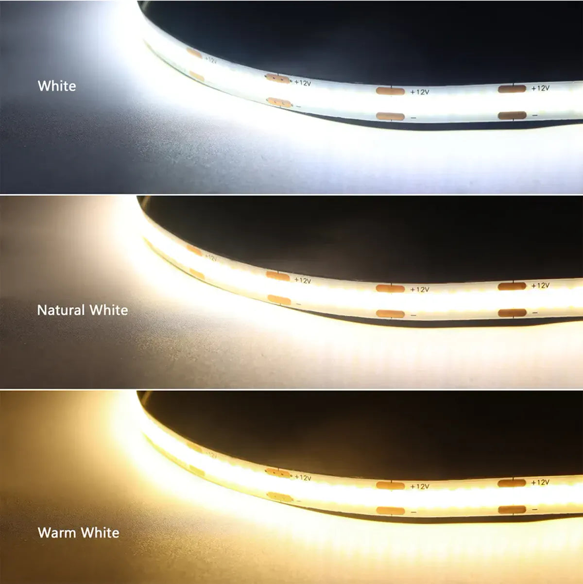 Double-Door Sensor COB LED Strip Light Kit - 320 LEDs/m for Cabinets, White PCB
