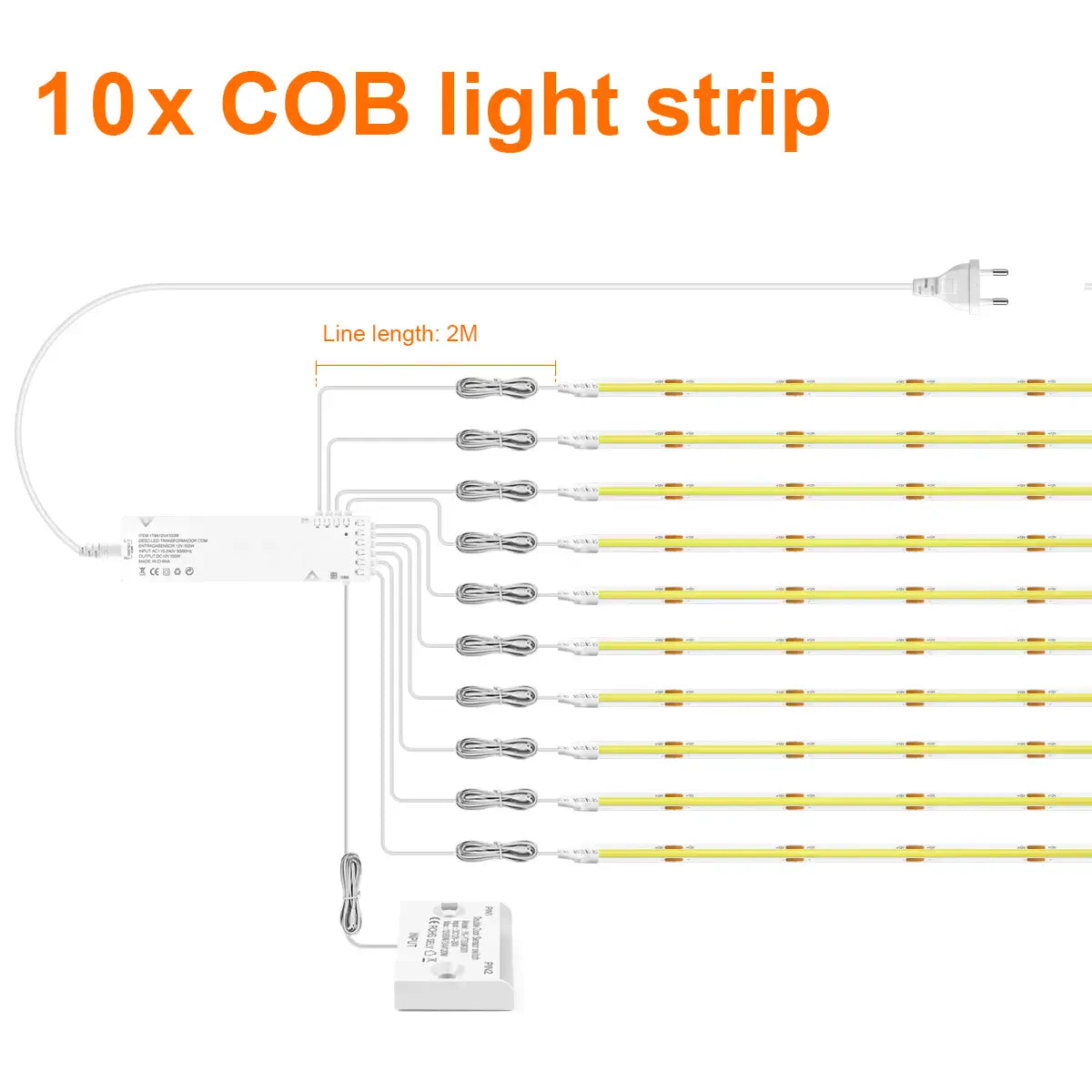 Double-Door Sensor COB LED Strip Light Kit - 320 LEDs/m for Cabinets, White PCB