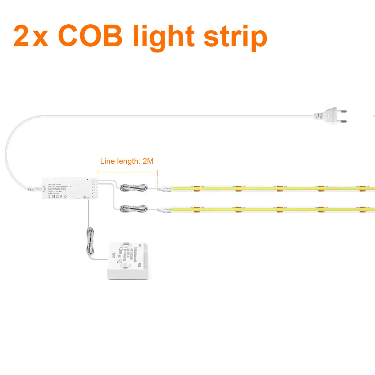 Double-Door Sensor COB LED Strip Light Kit - 320 LEDs/m for Cabinets, White PCB