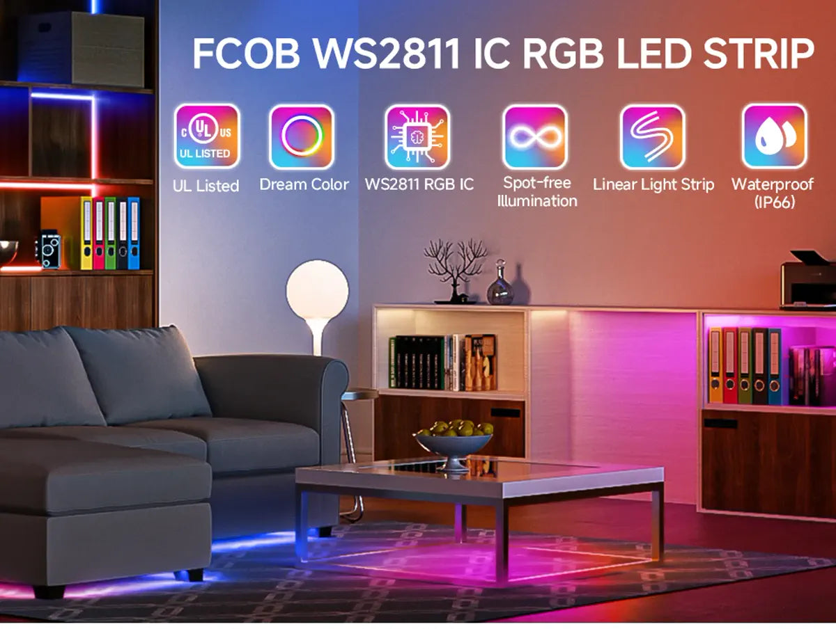 RGB LED strip feature graphic with Dream Color and WS2811 claims