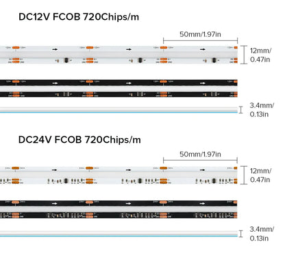 Dream Color RGBIC Addressable COB LED Strip - 630/720 LEDs/m, 12V/24V