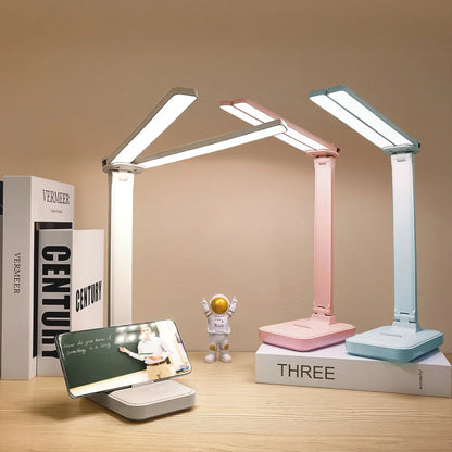 Dual-Head USB Desk Lamp - 3 Lighting Modes, Rechargeable, Stepless Dimmable