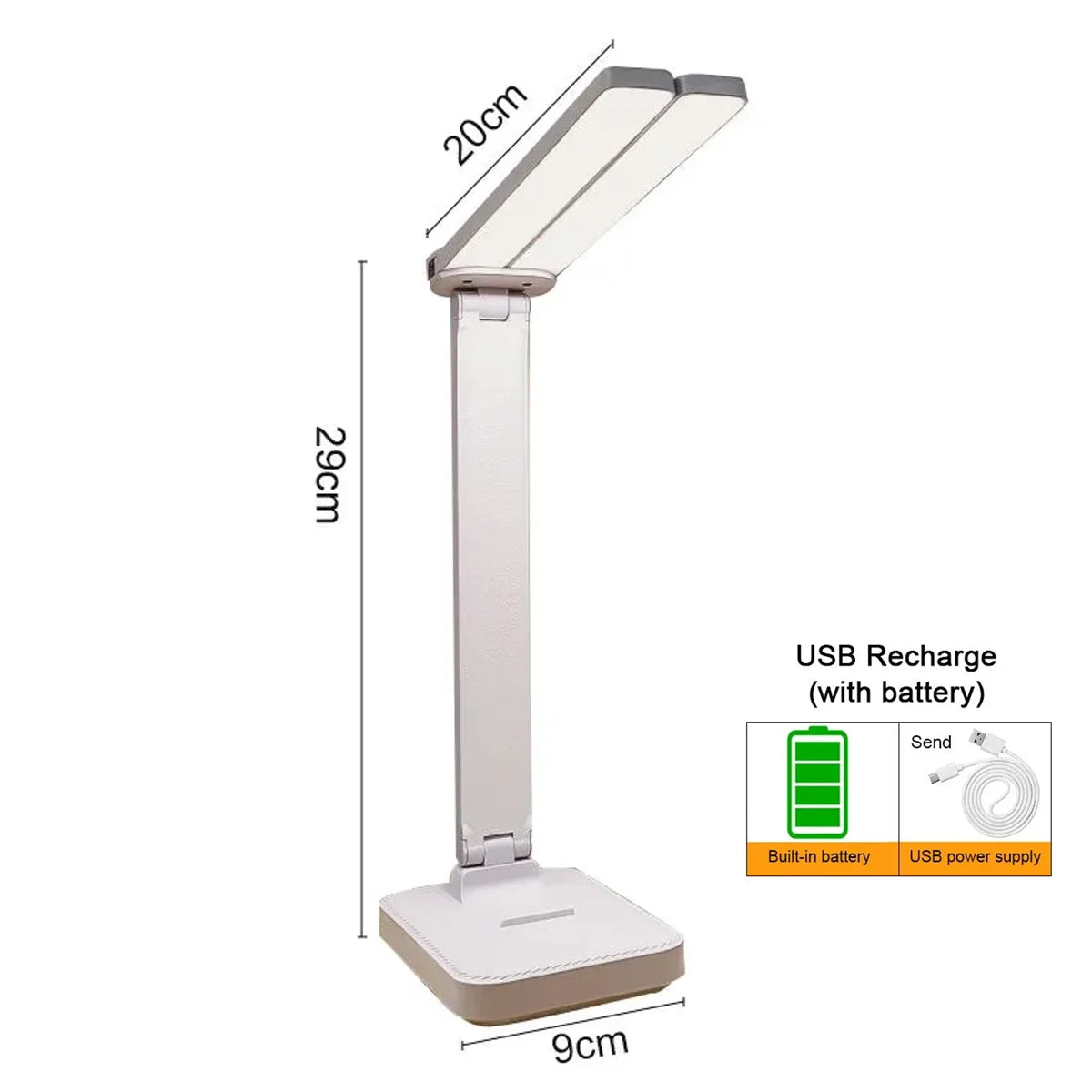 Dual-Head USB Desk Lamp - 3 Lighting Modes, Rechargeable, Stepless Dimmable