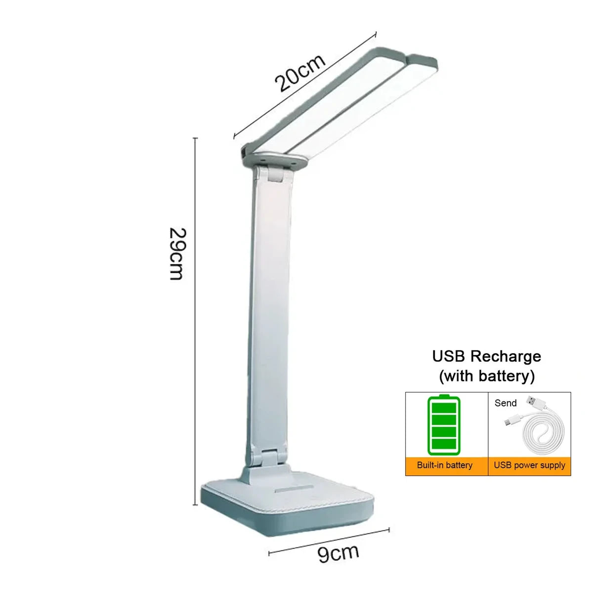Dual-Head USB Desk Lamp - 3 Lighting Modes, Rechargeable, Stepless Dimmable