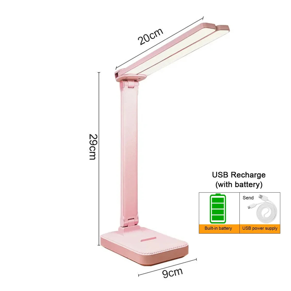 Dual-Head USB Desk Lamp - 3 Lighting Modes, Rechargeable, Stepless Dimmable