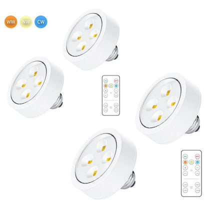 E26E27 Base 3 Colors Remote Control Under Cabinet Led Puck Lights White - Lumaz