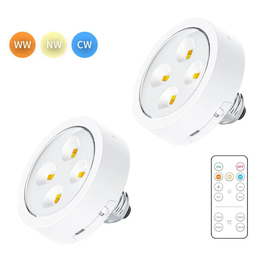 E26/E27 Base 3 Colors Remote Control Under Cabinet Led Puck Lights (White) - Lumaz