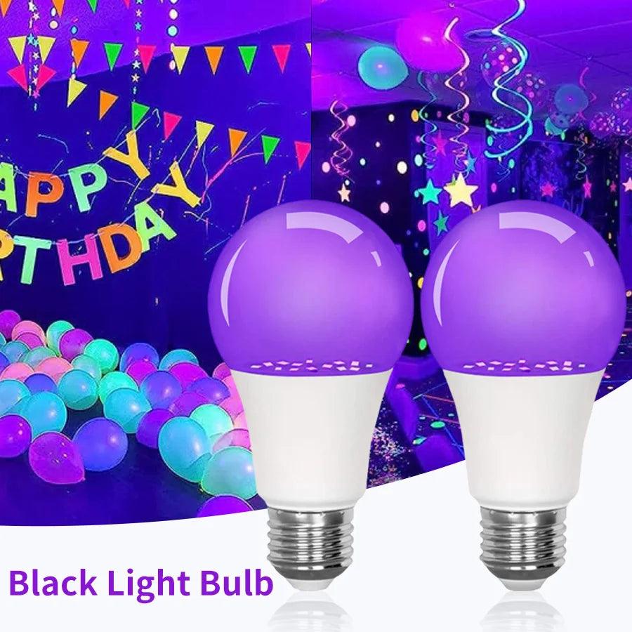 E27 9W Purple Black Light LED Bulb 395nm Purple Glow - Lumaz