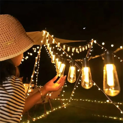Edison-Style Solar String Lights - Shatterproof Bulbs, 8 Modes