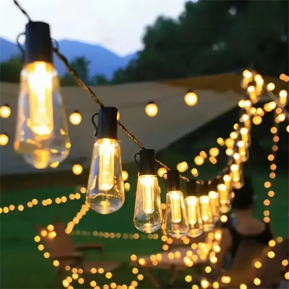Edison-Style Solar String Lights - Shatterproof Bulbs, 8 Modes