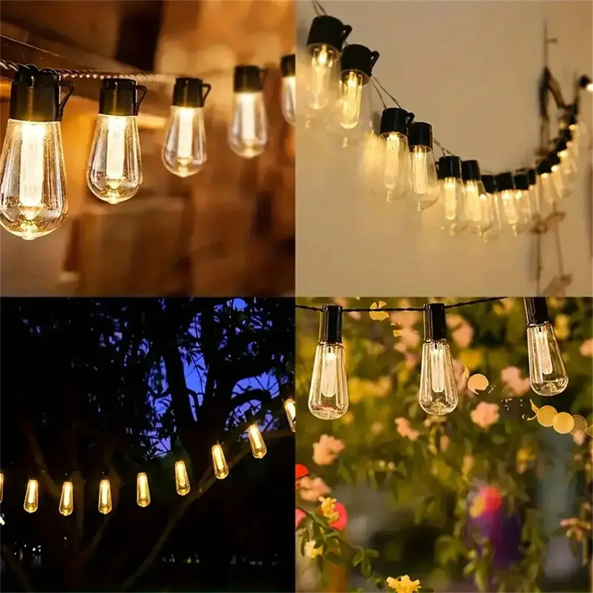 Edison-Style Solar String Lights - Shatterproof Bulbs, 8 Modes